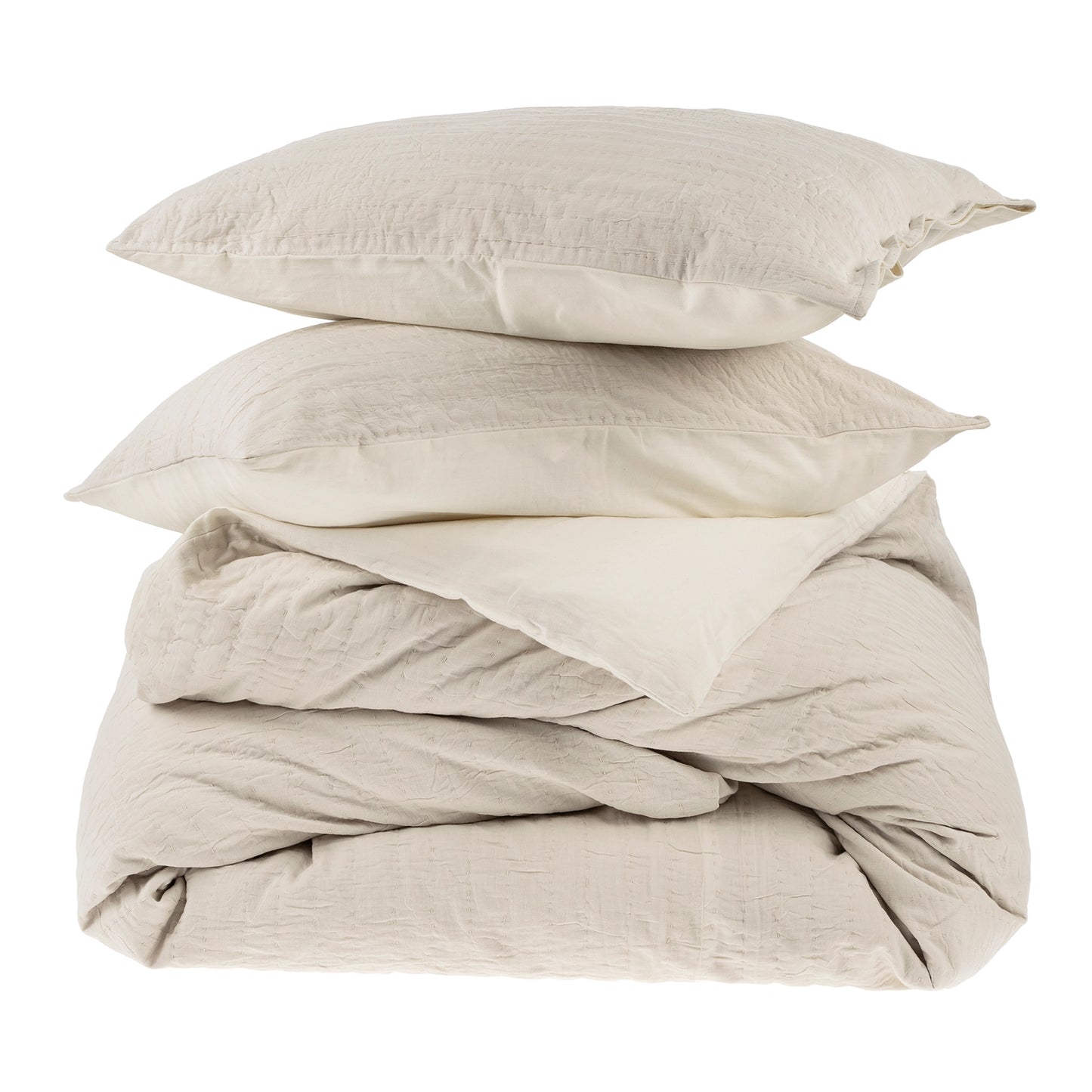 Jillian Neutral Kantha Stitch Queen Sized Duvet Cover and Pillowcases
