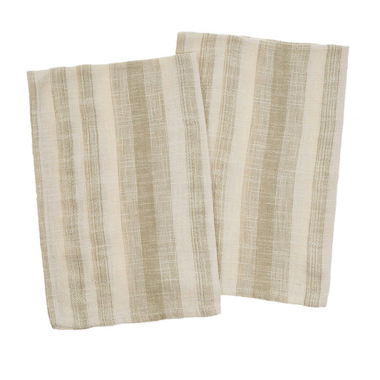 Belize Handmade Beige and Sand Striped Cotton Tea Towel Set of Two