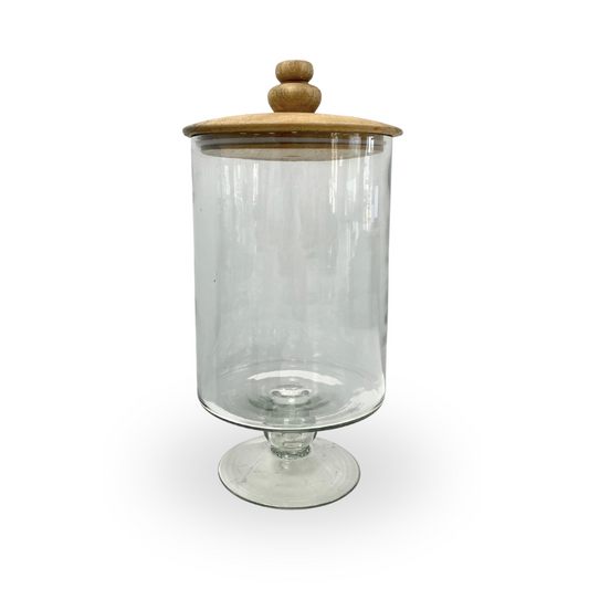 Florence Footed Raised Airtight Glass Canister with Natural Wood Lid - Small