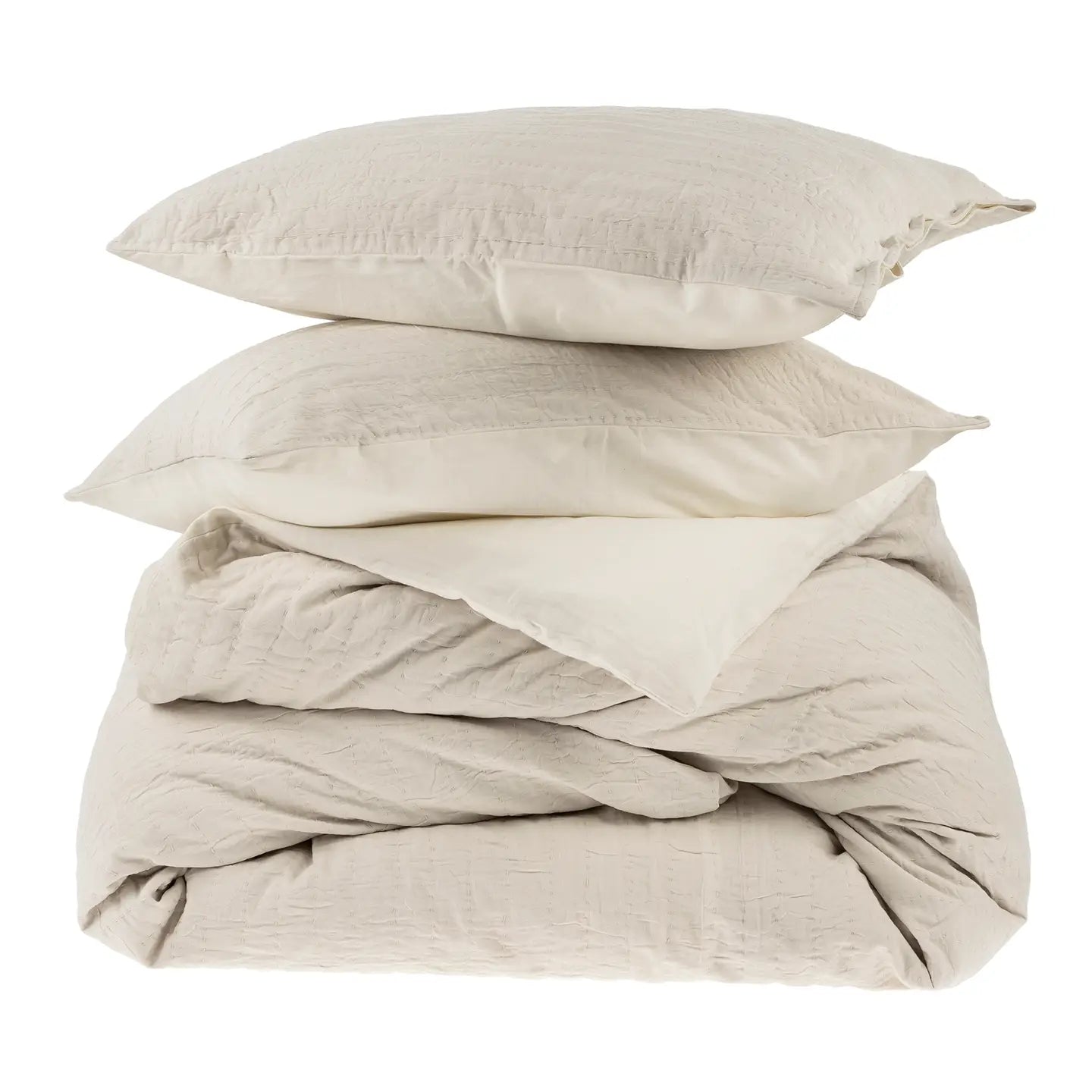 Jillian Neutral Kantha Stitch King Sized Duvet Cover and Pillowcases