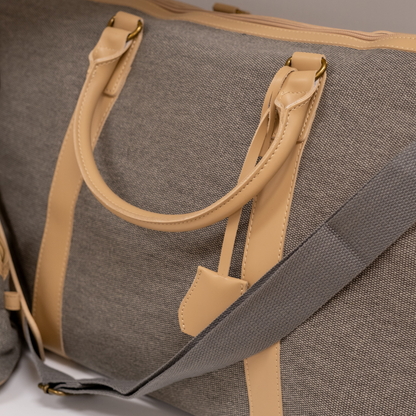 Kennedy Grey Fabric Tan Leather Chic Duffel Bag