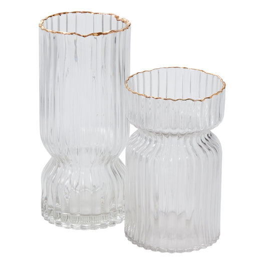 Lydia Fluted Glass Gold Rim Modern Vase Large and Small Size
