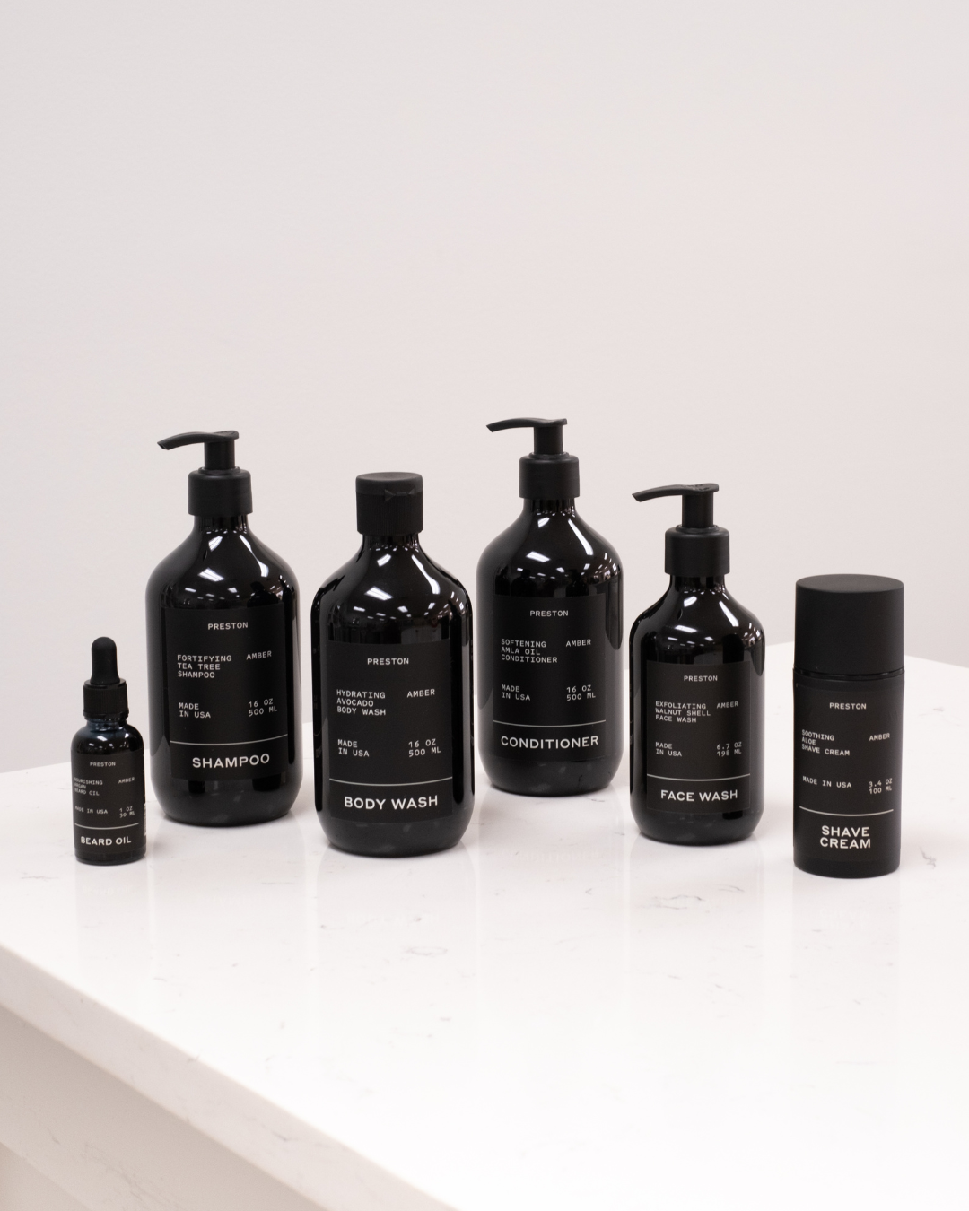 Preston Grooming Amber Collection Beard Oil, Shampoo, Body Wash, Conditioner, Face Wash, Shaving Cream
