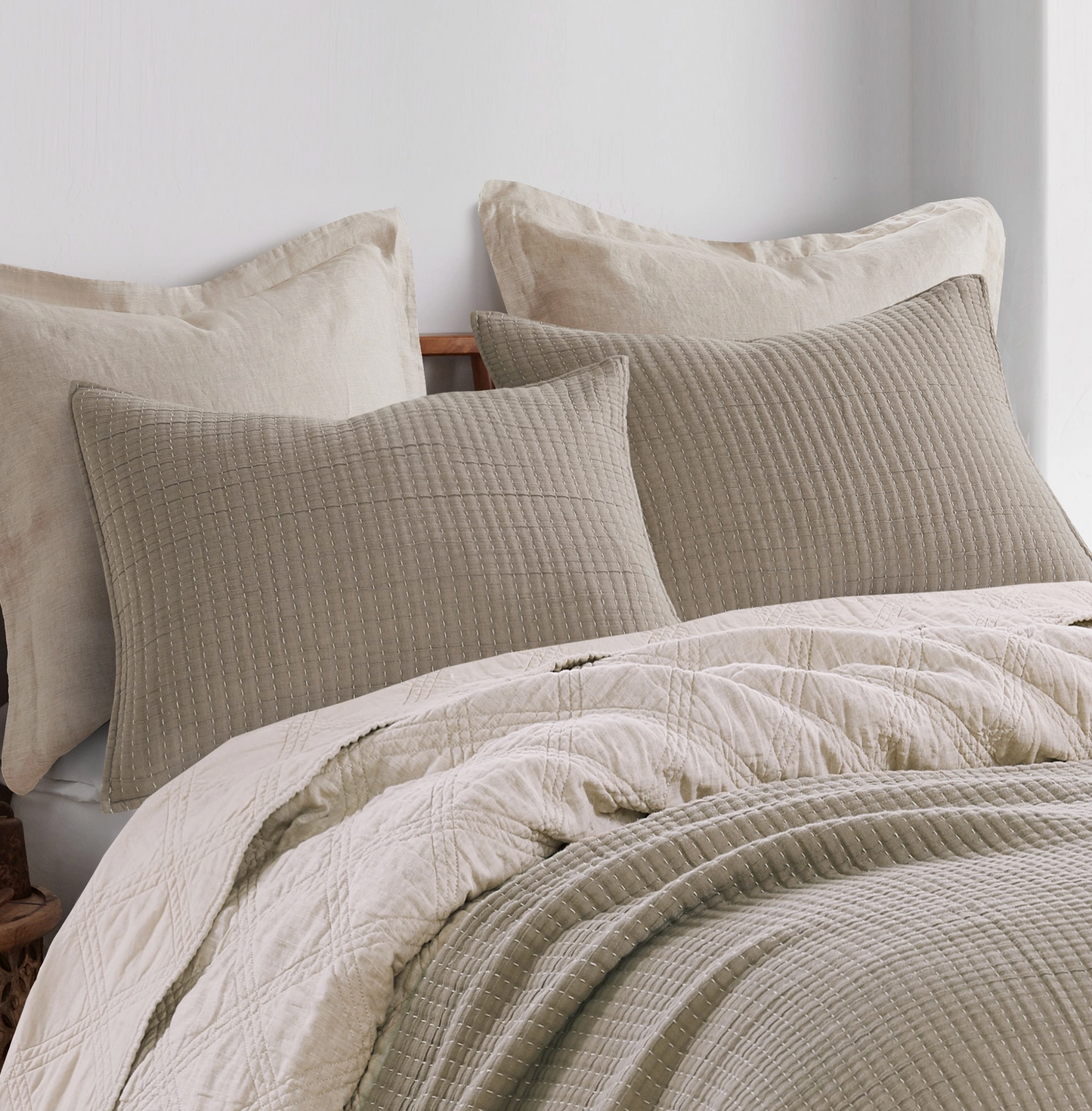 Cayden Cotton Gauze Coverlet Quilt Set, Taupe