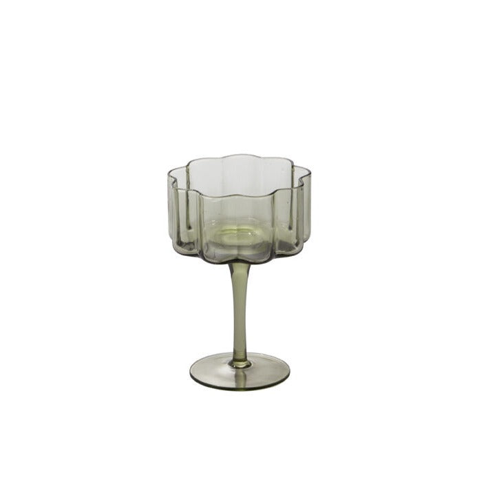 Sonnet Smoky Green Modern Flower Shape Coupe Glass