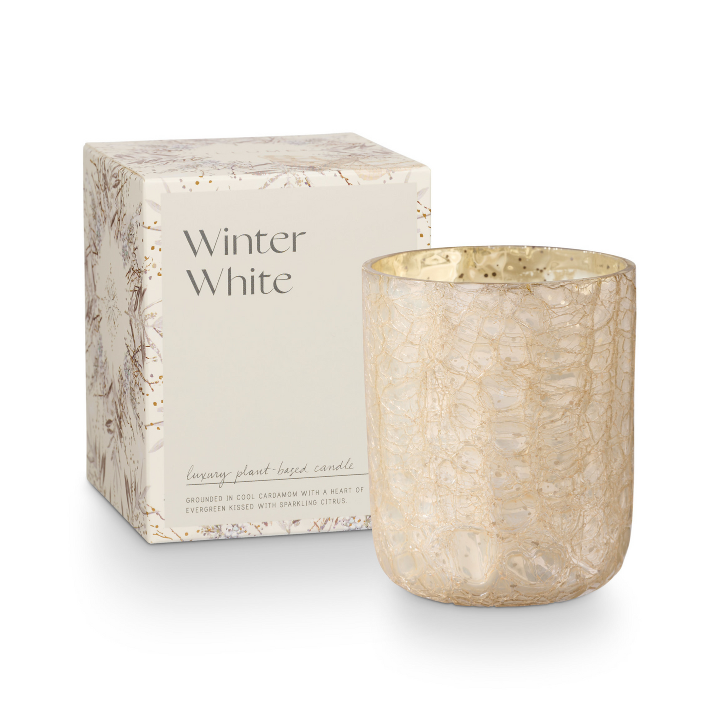 winter white soy candle, winter white, holiday scent, christmas scent, christmas candle, crackle glass jar, christmas gift