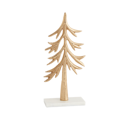 The Gilded Balsam Tree, a airy balsam-like design in metal with a gilded gold finish and a marble base, perfect for holiday tabletop decor.