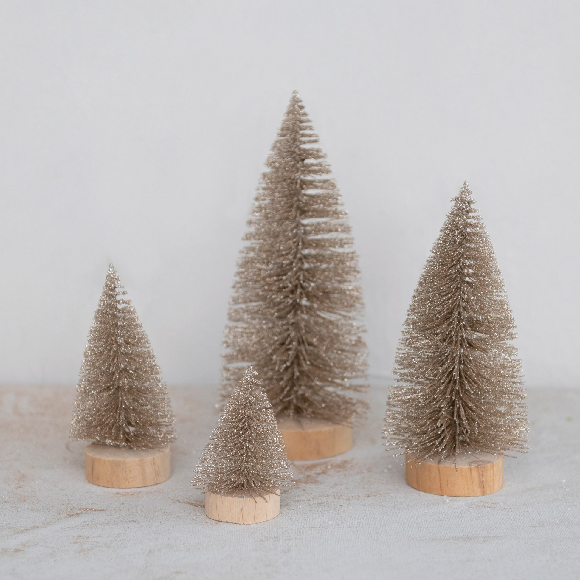 Abella Champagne Glitter Tree Set, bottle brush trees, holiday tree set, holiday decor, christmas decor