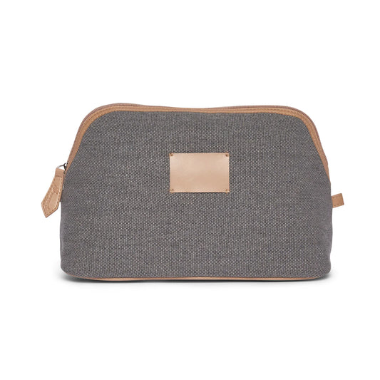 Kennedy Textured Grey Canvas Toiletry Bag with Tan Vegan Leather Accents