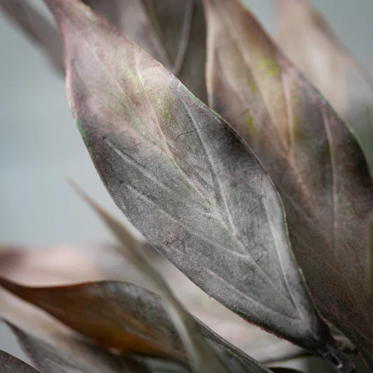 Moody Dusk Purple and Deep Green Eucalyptus Faux Floral Close Up