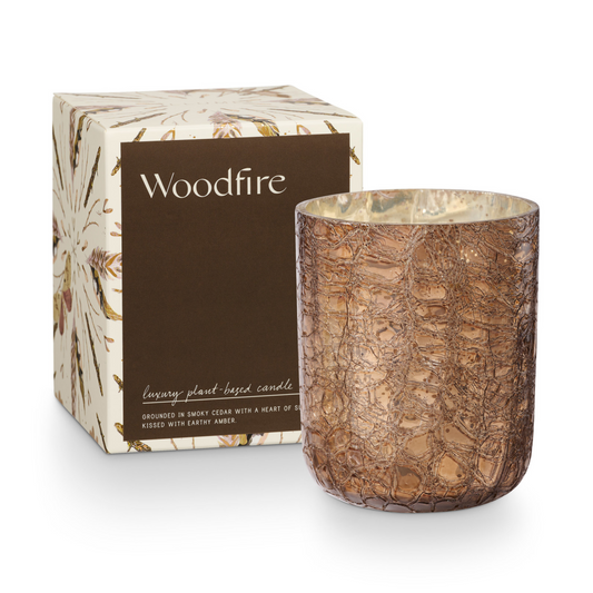 Woodfire Soy Candle, fall scent, holiday scent, crackle glass candle, gift, boxed glass candle, gifting