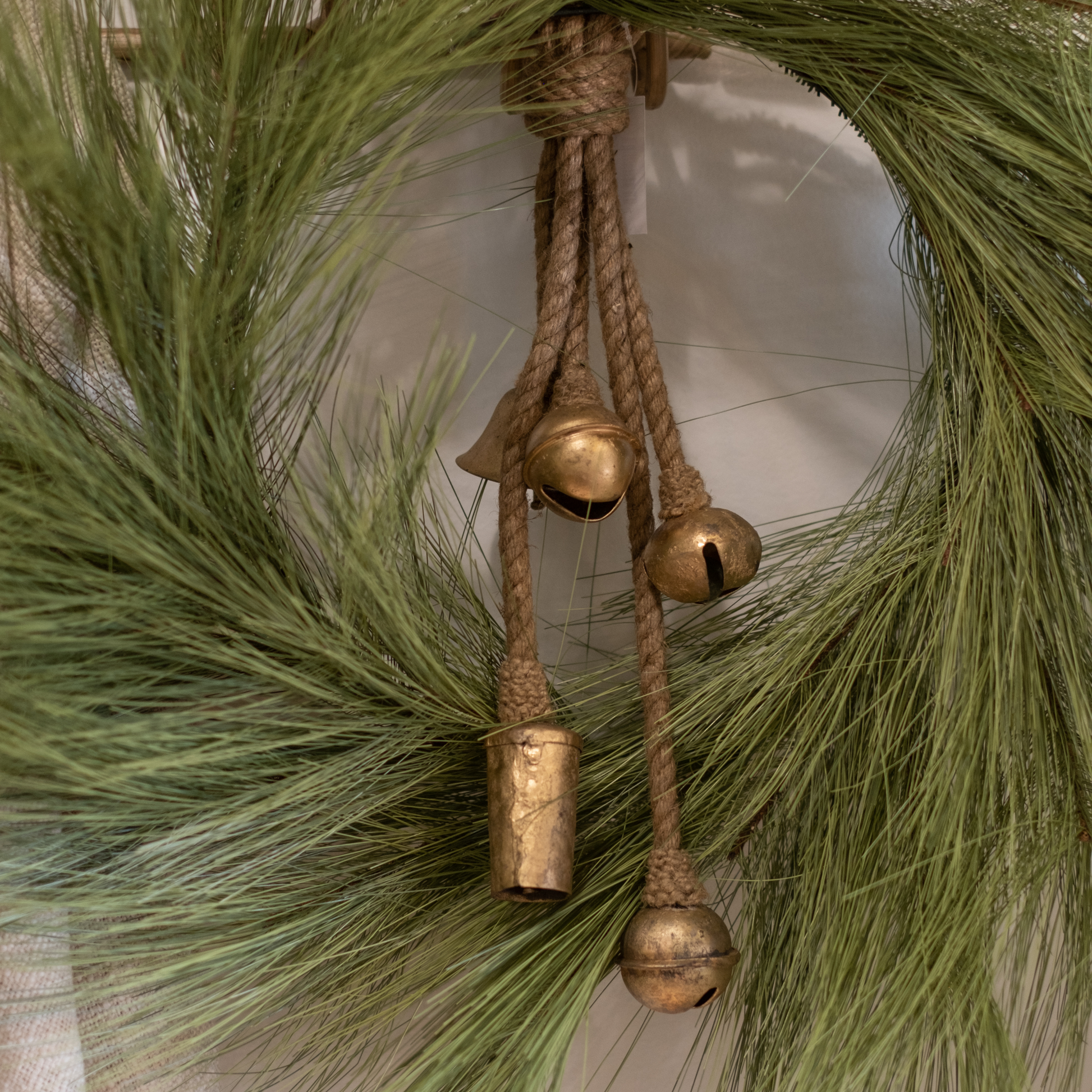 Gold bells on jute hanger, tinsley bells, holiday bells, christmas bells, christmas bell, holiday decor