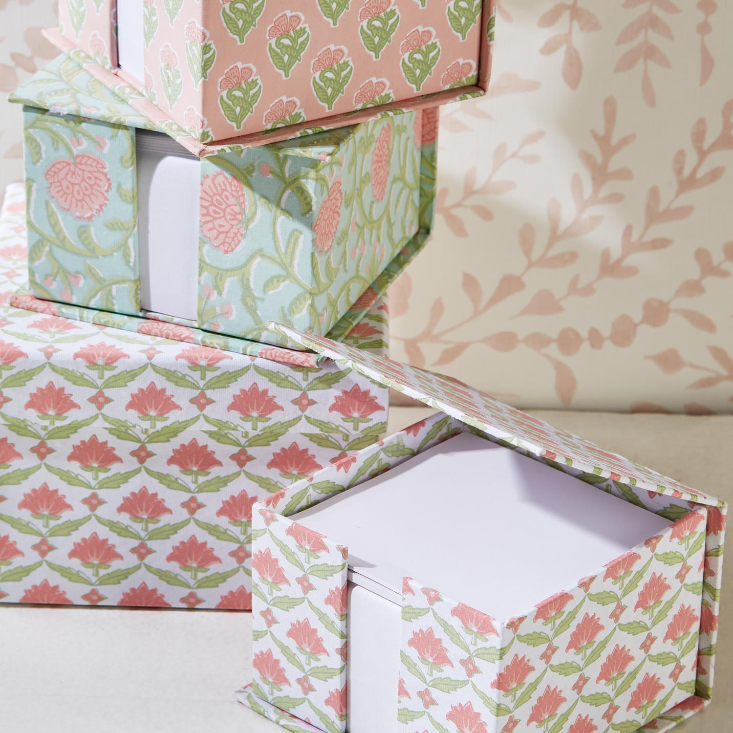 Paper caddy gift set with Spring colored block print designs in three styles, tied with a box and paired with a matching pencil