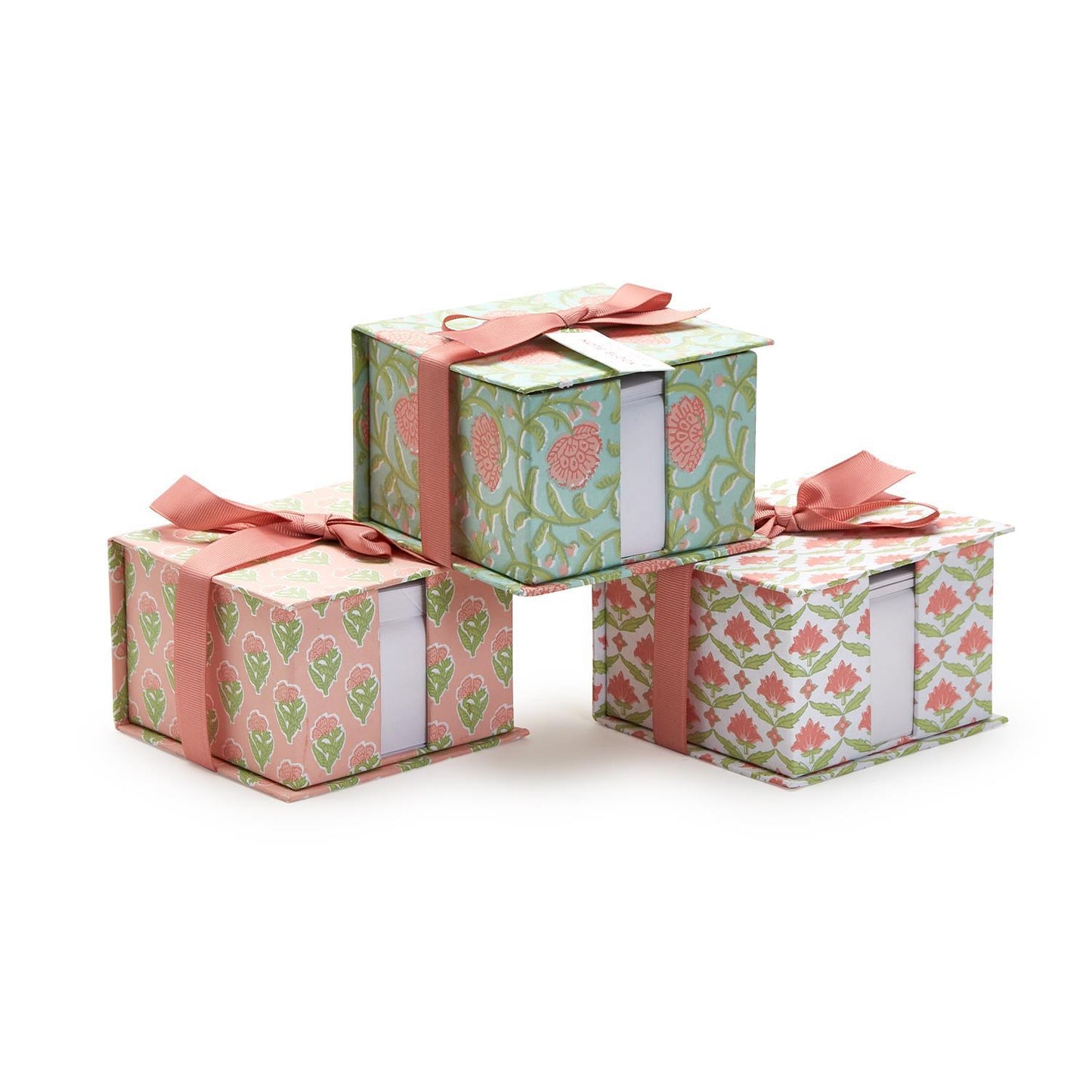 Paper caddy gift set with Spring colored block print designs in three styles, tied with a box and paired with a matching pencil