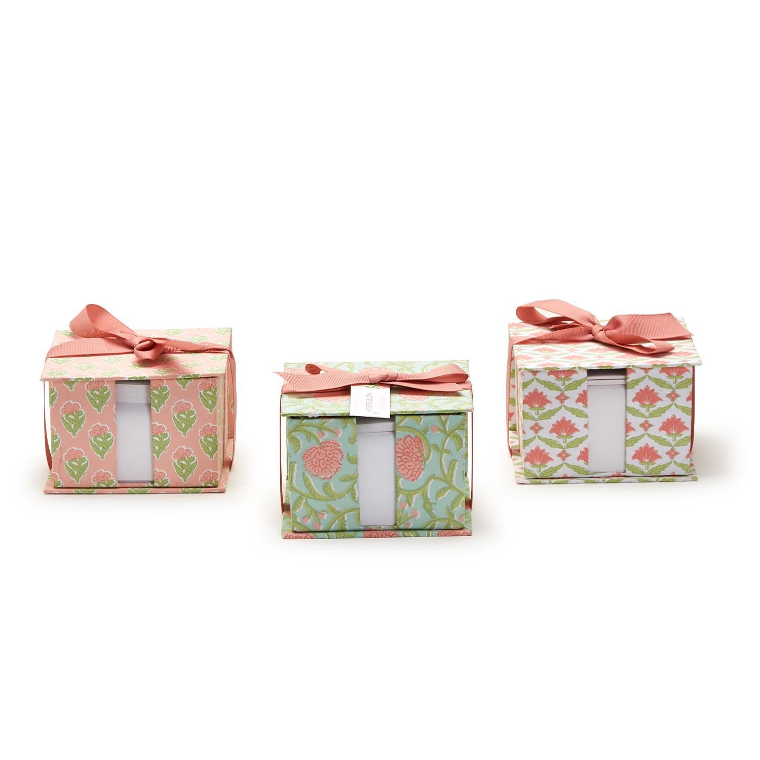 Paper caddy gift set with Spring colored block print designs in three styles, tied with a box and paired with a matching pencil