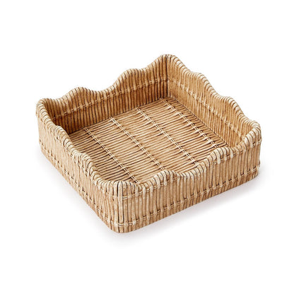 Resin, scalloped edge napkin holder with a basketweave pattern, the perfect fit for cocktail napkins