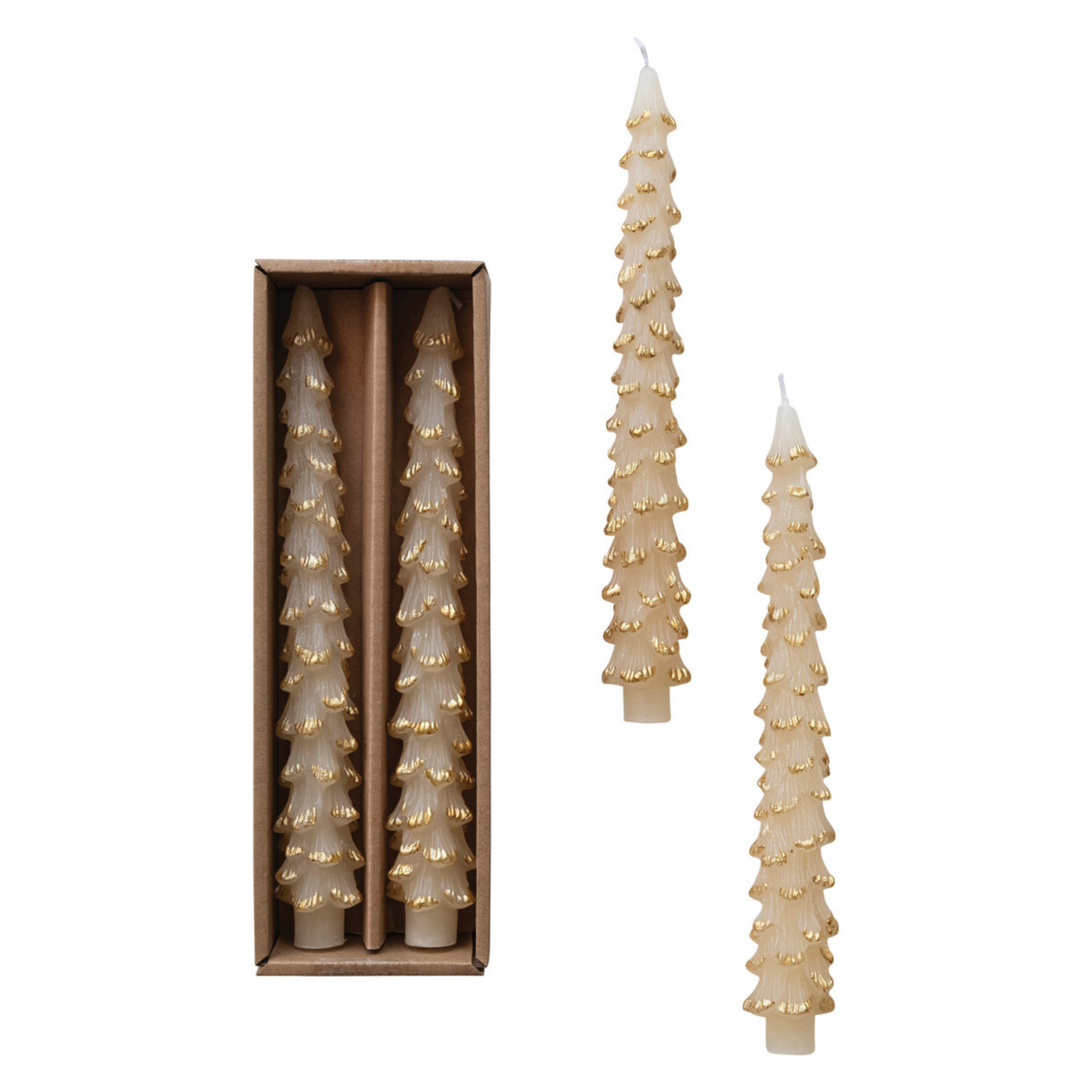 10" Tree Taper Candle Set, Eggnog with Gold Tips