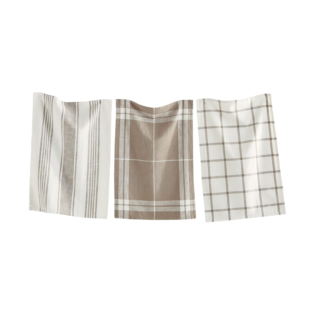 Alma Light Neutral Mushroom Brown Linen Tea Towel Set of 3