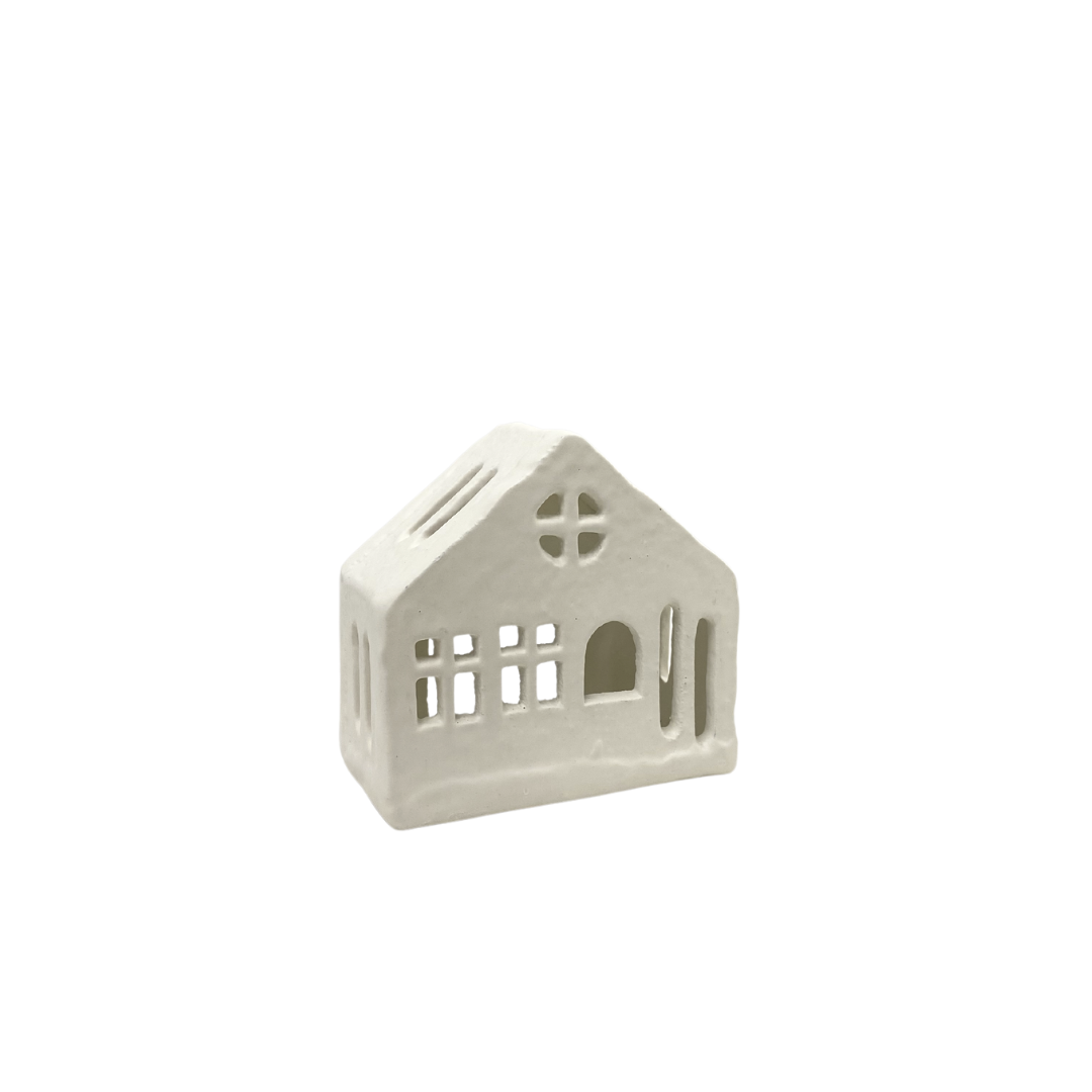 Alta Handcrafted Cast Aluminum Textured Matte Cream White Finish Tealight House Holiday Decor - Small