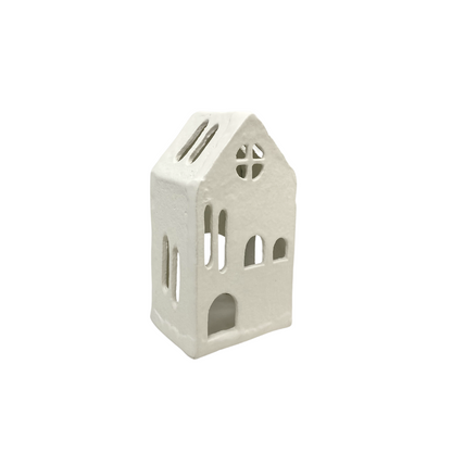 Alta Handcrafted Cast Aluminum Textured Matte Cream White Finish Tealight House Holiday Decor - Medium