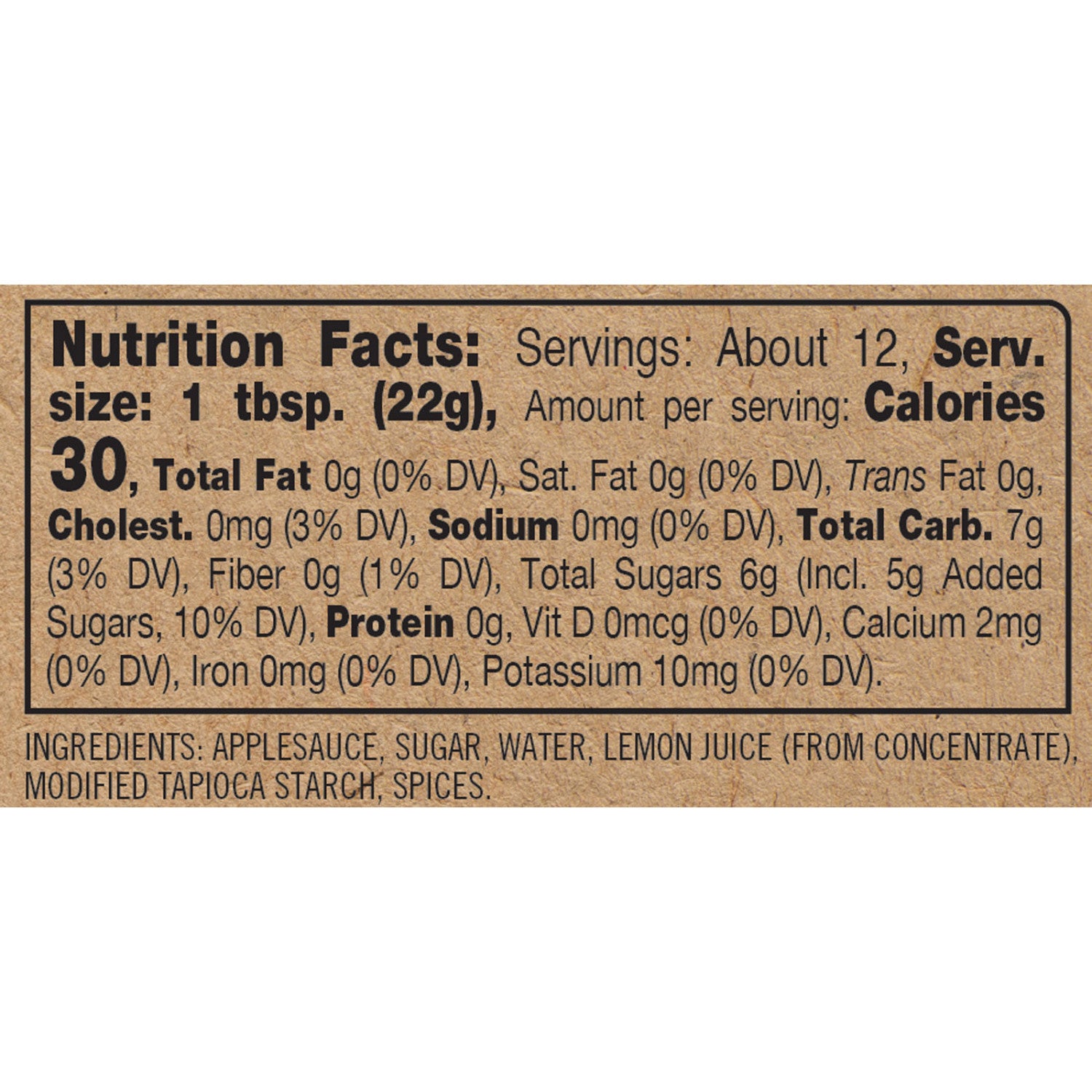 Spiced Apple Butter Nutrition Facts and Ingredients