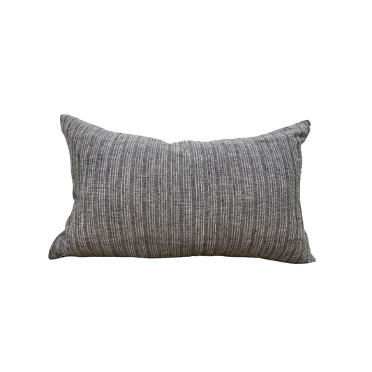 Artemis Handwoven 14x20 Grey Linen Throw Pillow with White Stripes