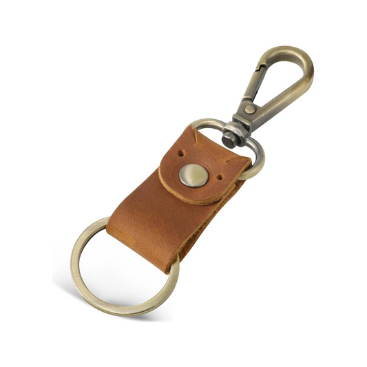 Asher Genuine Leather Handmade Cognac Brown Keychain with Brass Finish Hardware Made in USA