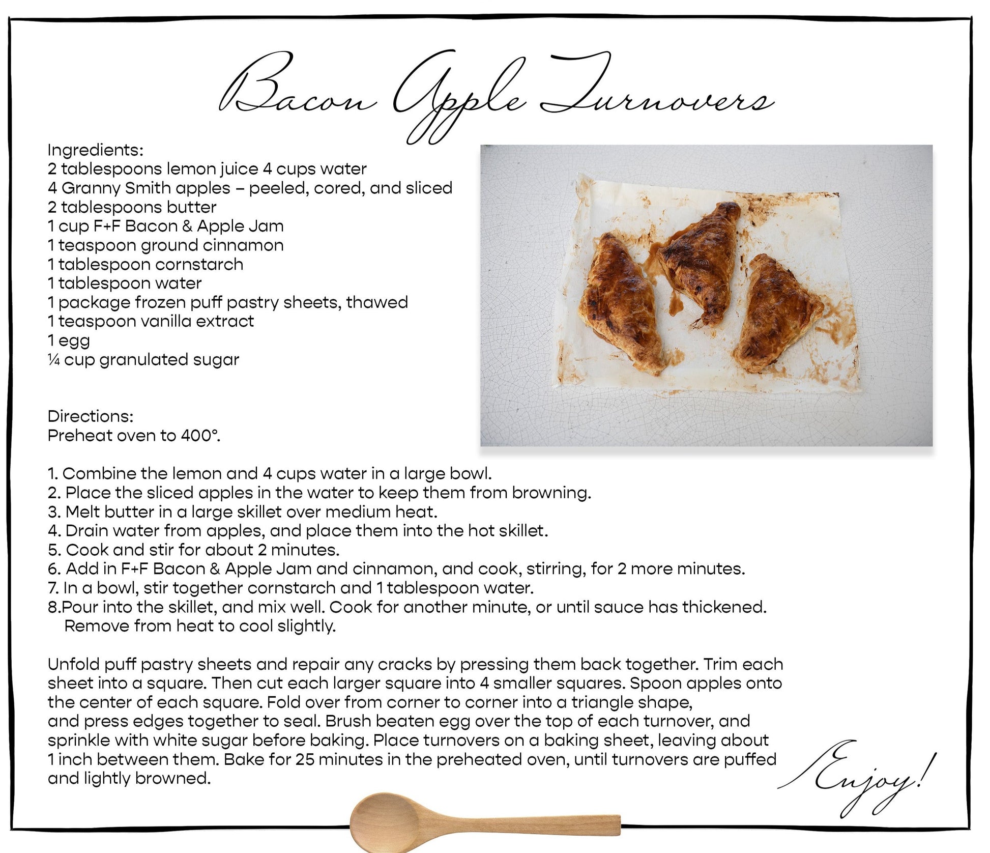 Gourmet Giftable Sweet and Savory Bacon Apple Jam Spread Apple Turnover Pastry Recipe Card