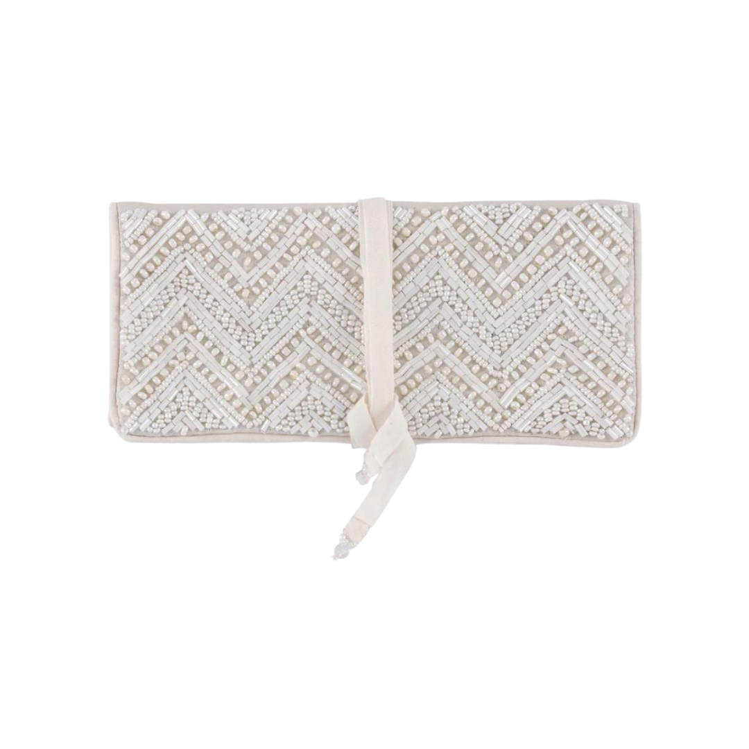 Amabella Beaded White Chevron Foldable Jewelry Holder