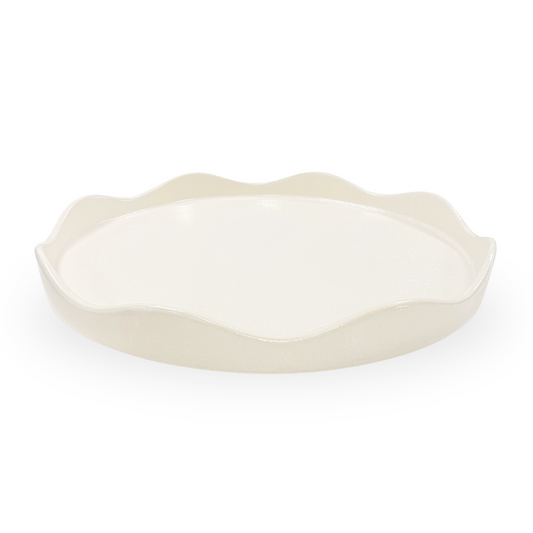 Bennett Alhambra Cream White Glazed Ceramic Oversized Tray for Decor or Serving