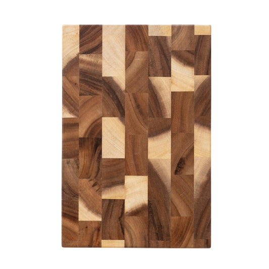 Brendal Suar Wood Cutting or Serving Board with Modern Visual Texture from Light and Dark wood Slabs pieced together.