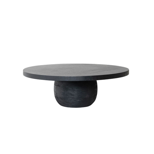 Calder Modern Mango Wood Black Finish Pedestal with Rounded Base, Short