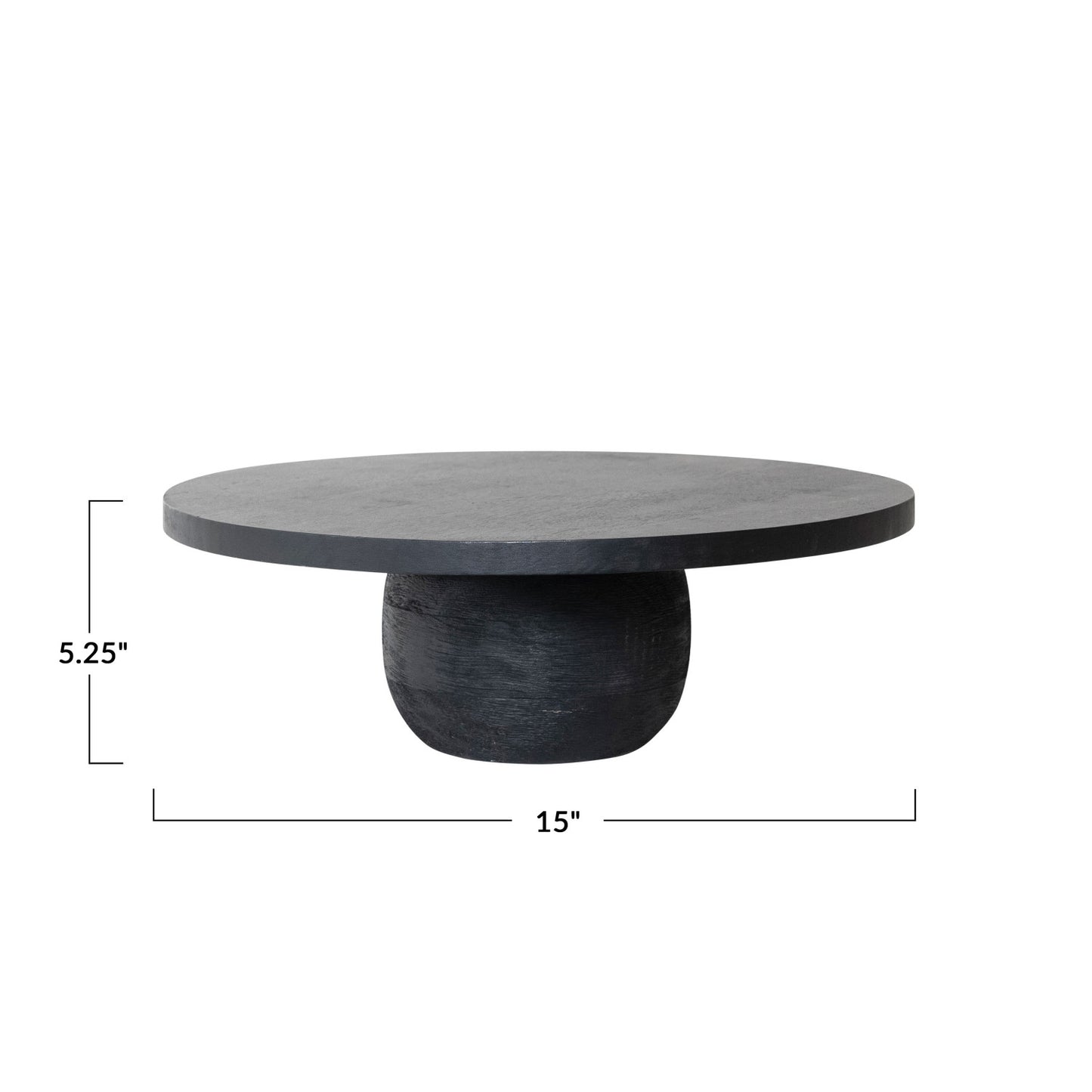 Calder Modern Mango Wood Black Finish Pedestal with Rounded Base, Short Dimensions 15" L x 5.25" H