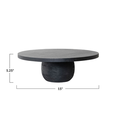 Calder Modern Mango Wood Black Finish Pedestal with Rounded Base, Short Dimensions 15" L x 5.25" H