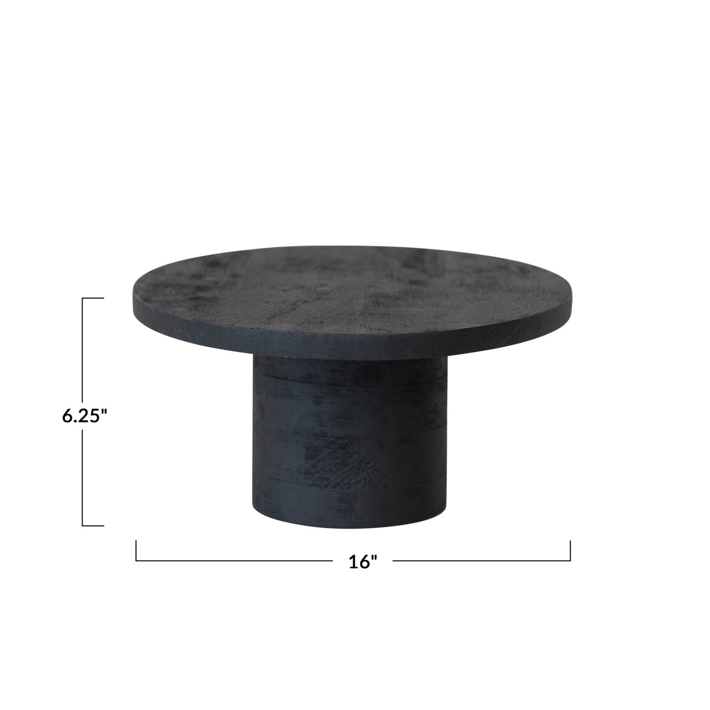 Calder Modern Mango Wood Black Finish Pedestal with Oval Surface, Tall Dimensions 16"L x 6.25"H