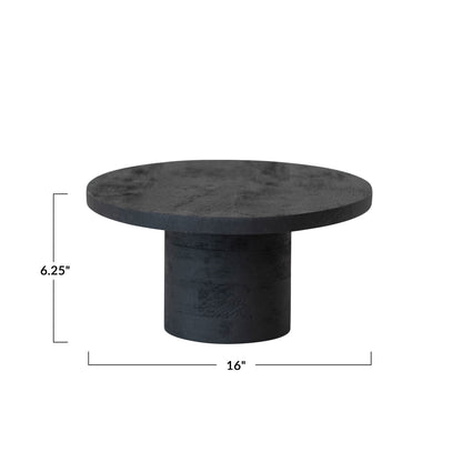 Calder Modern Mango Wood Black Finish Pedestal with Oval Surface, Tall Dimensions 16"L x 6.25"H