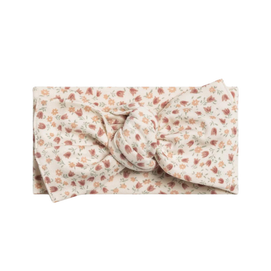 Camille Organic Cotton Pink Floral Adjustable Tie Baby Bow Head Wrap
