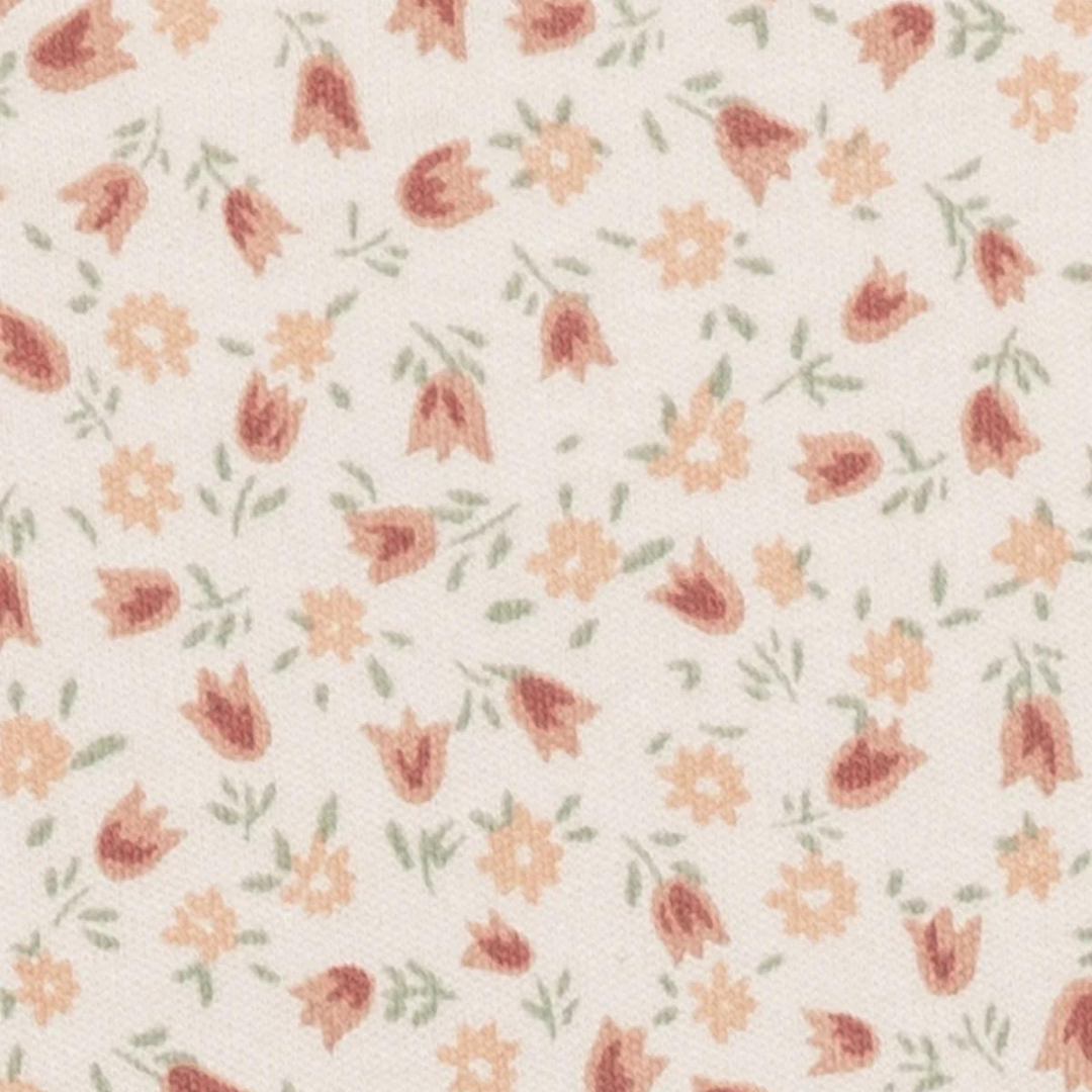 Camille Organic Cotton Playful Pink Tulip Daisy Floral Print Pattern with Sage Green Leaves