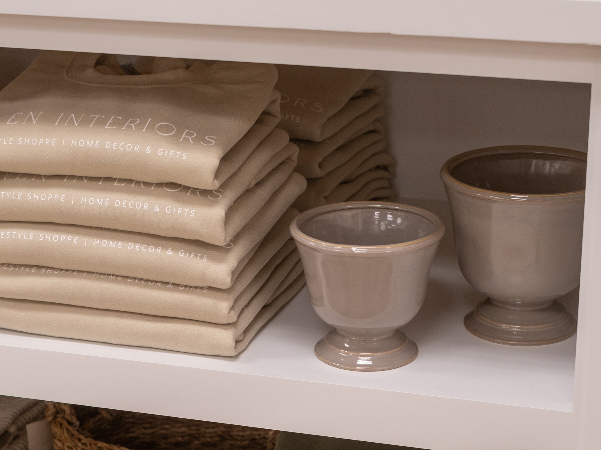 Carraway Ceramic Compote Vase Dove Grey on Shelf