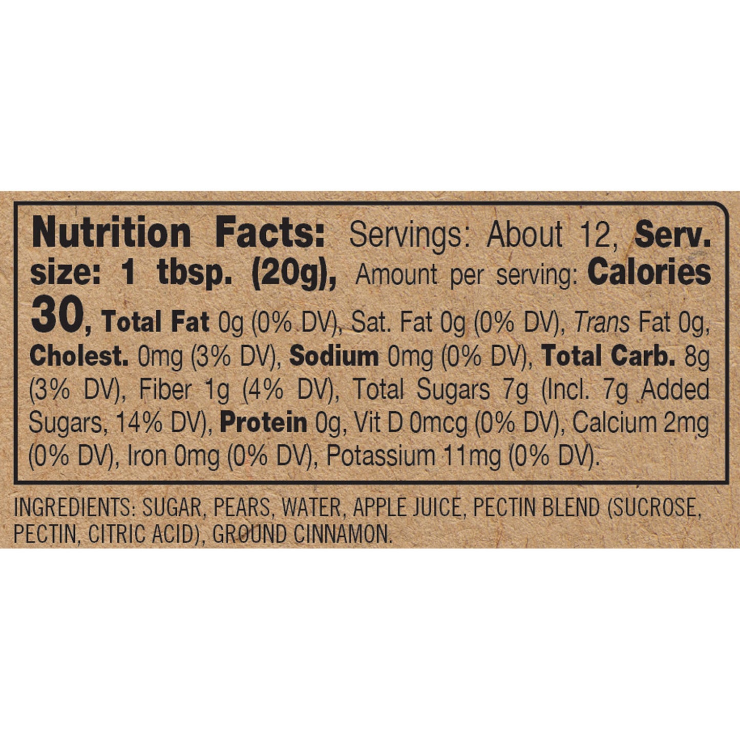 Cinnamon Pear Jams nutrition facts: