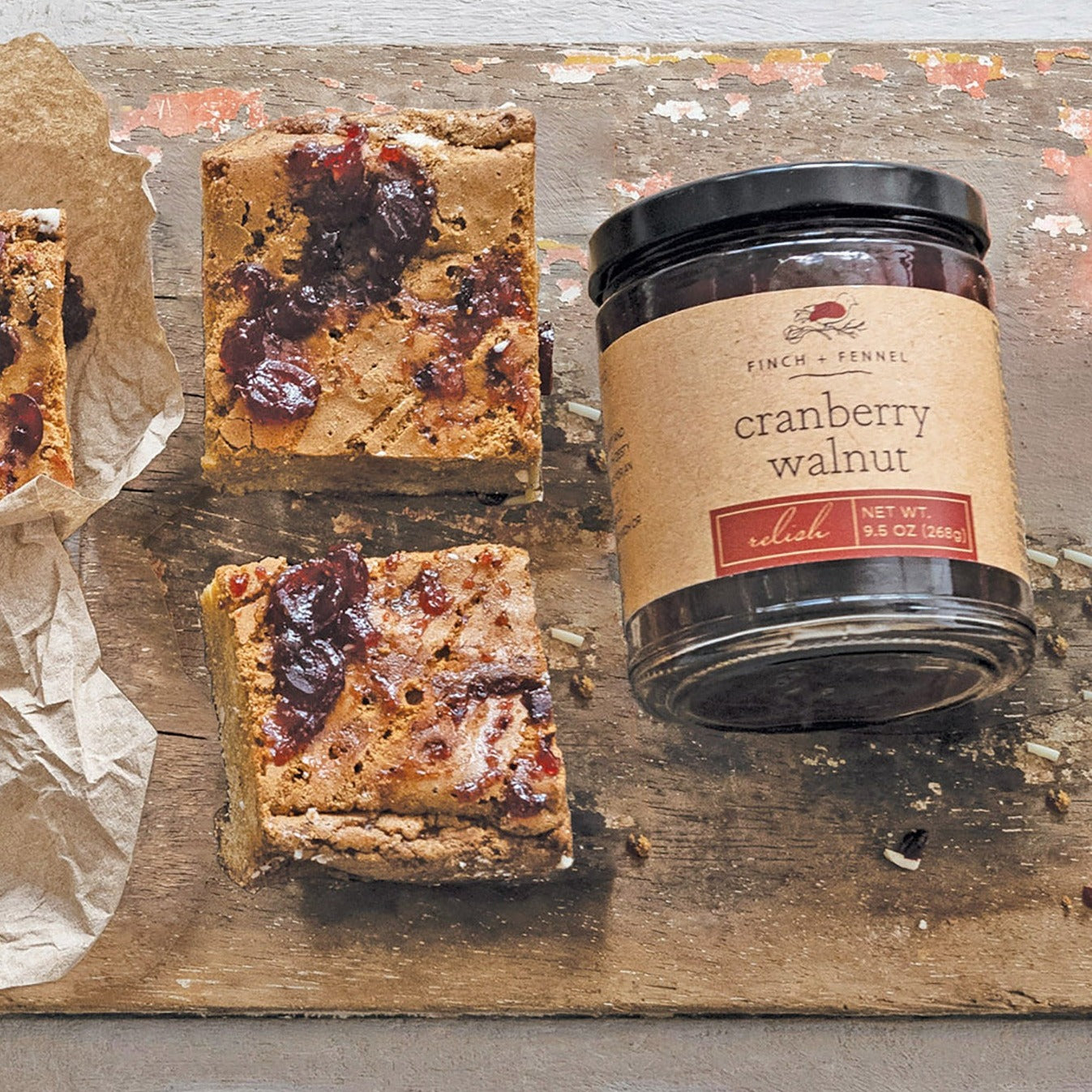 Sweet and Tart Giftable Gourmet Cranberry Walnut Relish Crumb Bar Dessert