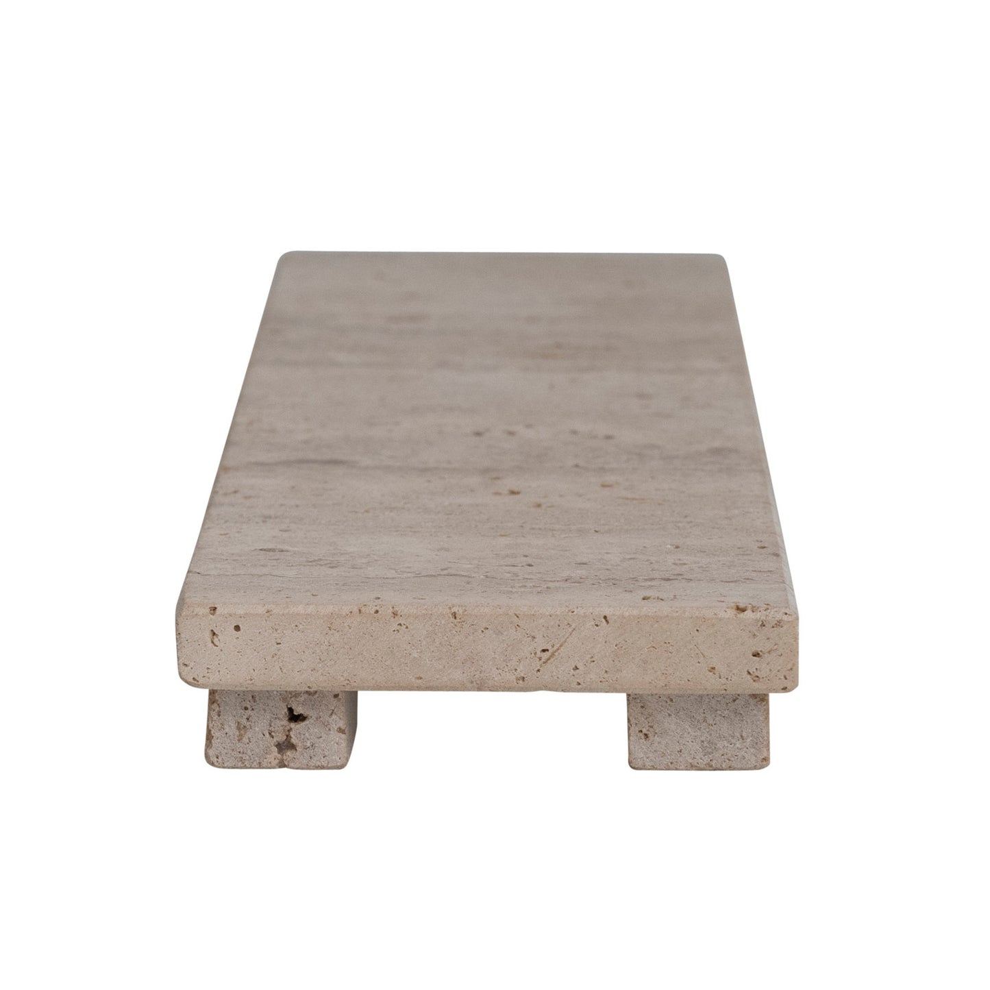 Footed Greige Travertine Serving Board or Decorative Display Piece for Kitchen or Bathroom