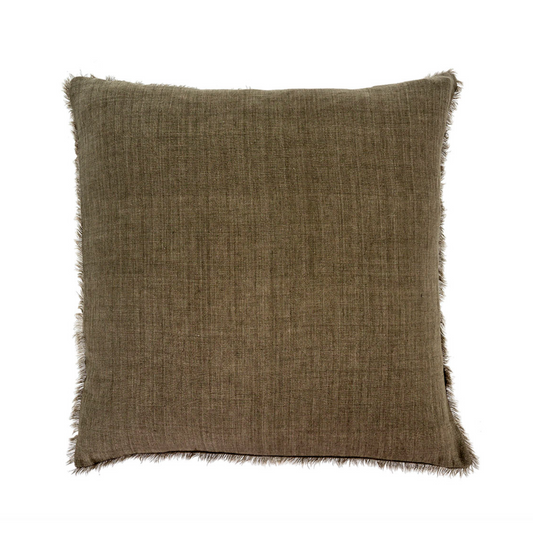 Darah Shadow Brown Neutral Belgian Linen Pillow with Frayed Edges