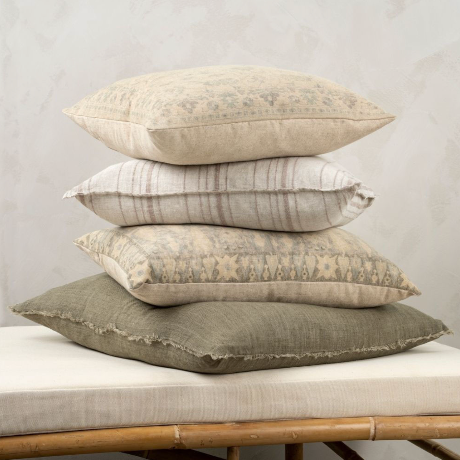 Darah Shadow Brown Neutral Belgian Linen Pillow with Frayed Edges