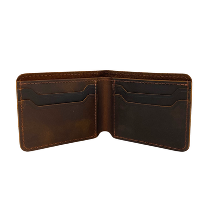 Declan Dark Brown Genuine Leather Bifold Wallet Open with 4 Card Slots