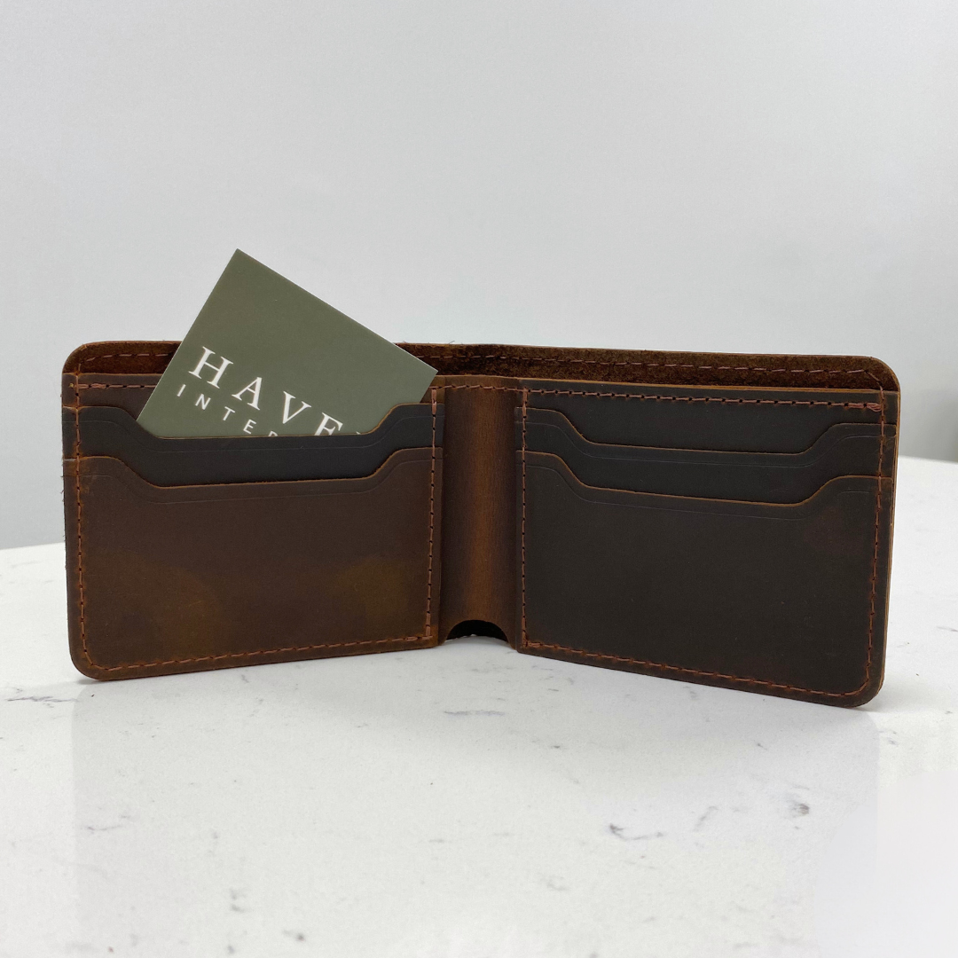 Declan Dark Brown Genuine Leather Bifold Wallet Open with 4 Card Slots