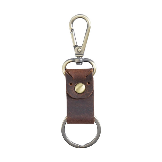 Eason Genuine Leather Handmade Walnut Brown Keychain with Brass Finish Hardware Made in USA
