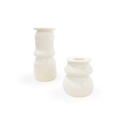 Ellio Organic Modern Whimsical Cream White Ceramic Taper Candle Holders