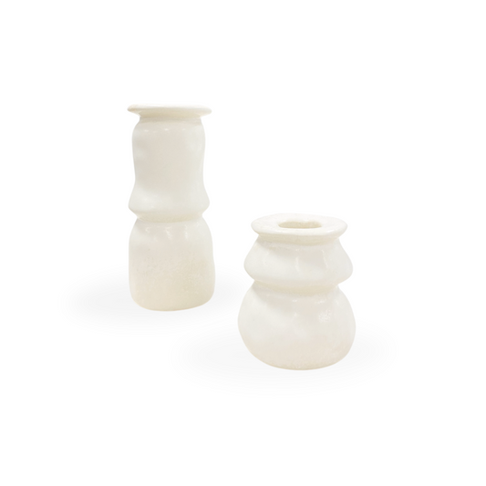 Ellio Organic Modern Whimsical Cream White Ceramic Taper Candle Holders