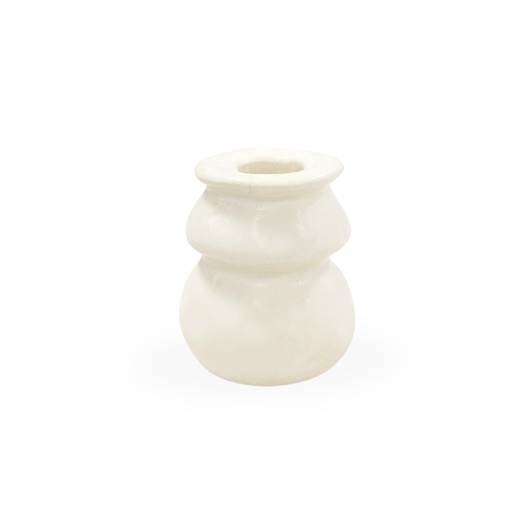 Ellio Organic Modern Whimsical Cream White Ceramic Taper Candle Holder Small